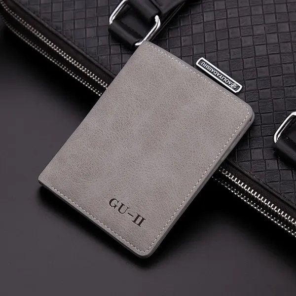 GU-II Men’s Modern Grey Slim Wallet | Retro Aesthetic Short Thin Purse